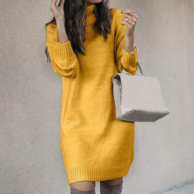 Robe Tricotée Col Roulé – Femme – Elara