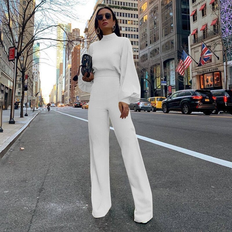 Adeline - Couleur Pure Demi-Col Jumpsuits