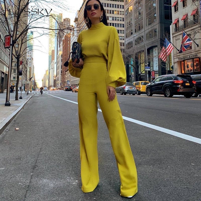 Adeline - Couleur Pure Demi-Col Jumpsuits