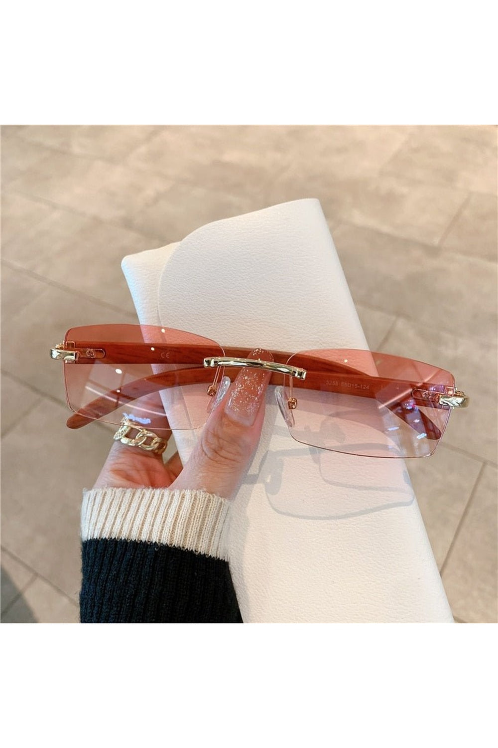 Lunettes de soleil sans monture à motif bois