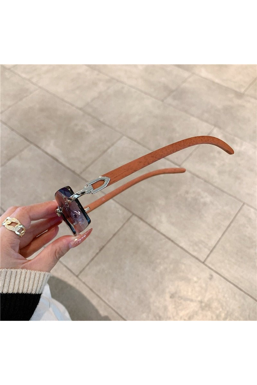 Lunettes de soleil sans monture à motif bois