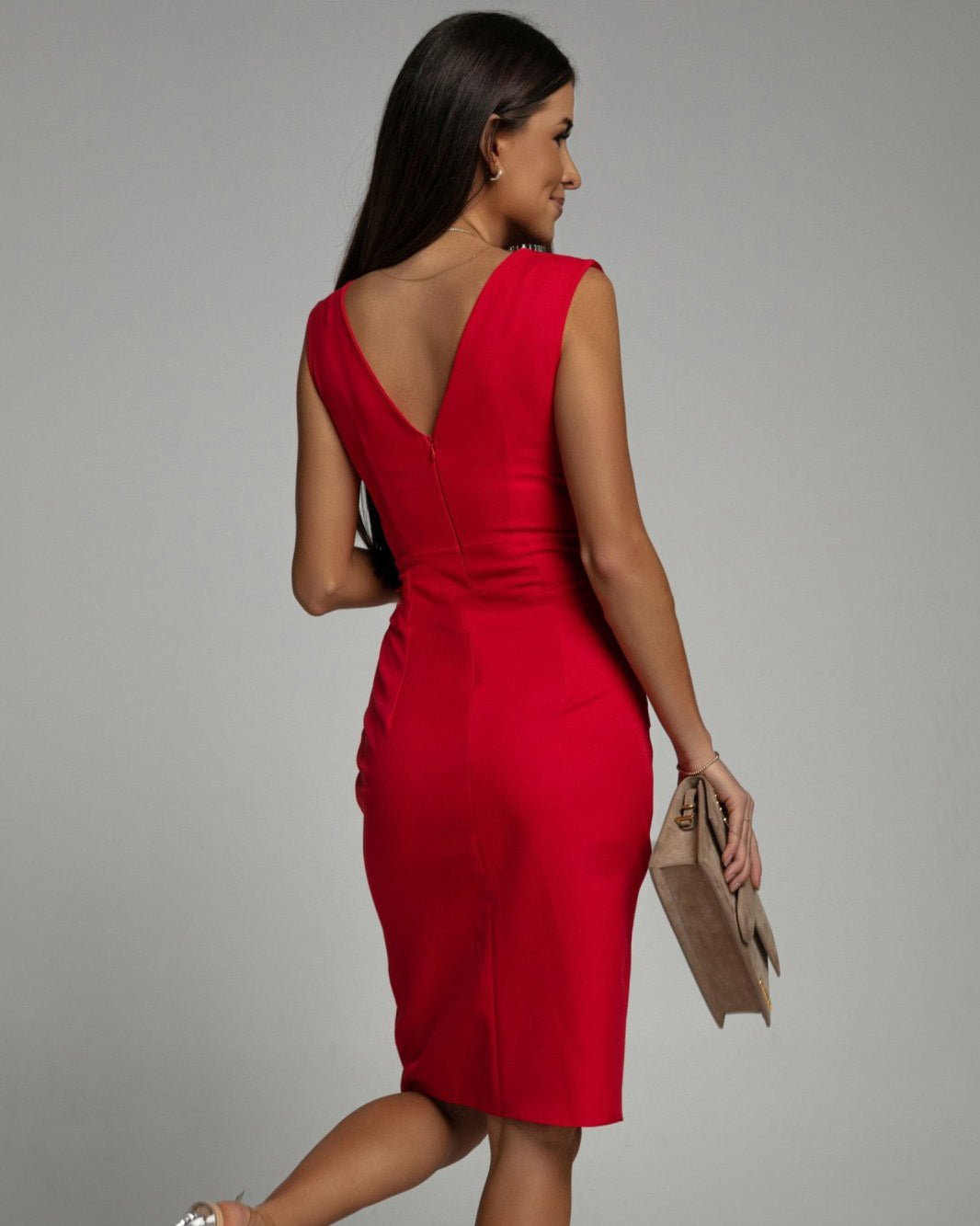 Robe Cintrée avec Décolleté en V et Fente pour Femmes