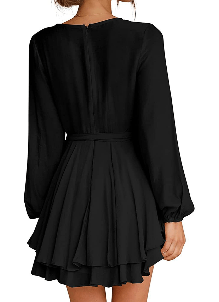 Robe Élégante à Décolleté en V et Manches Lanternes pour Femmes
