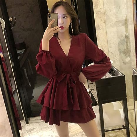 Robe Élégante à Décolleté en V et Manches Lanternes pour Femmes