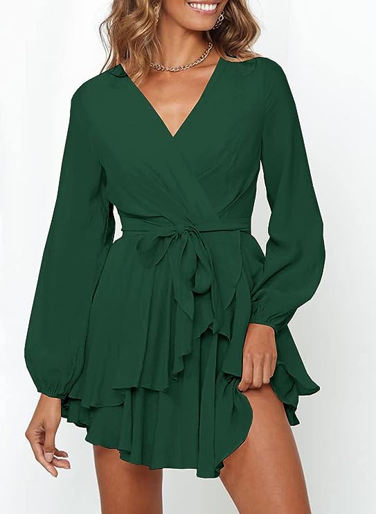 Robe Élégante à Décolleté en V et Manches Lanternes pour Femmes