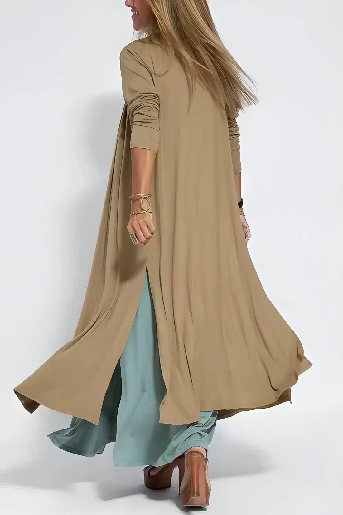 Robe Longue Col V Sans Manches avec Cardigan Assorti – Style Décontracté Élégant