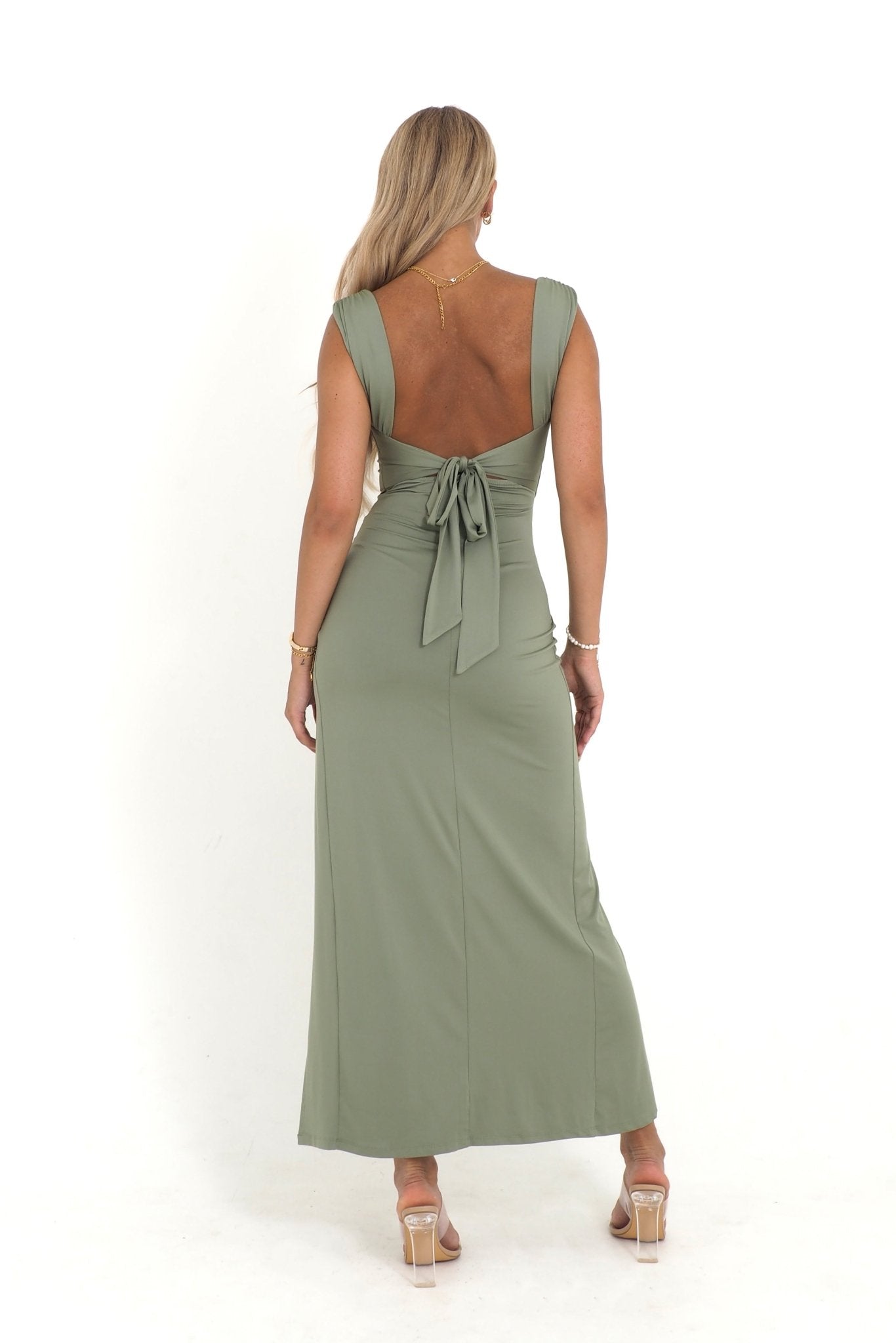 Robe Longue Dos Nu avec Fente et Liens Croisés