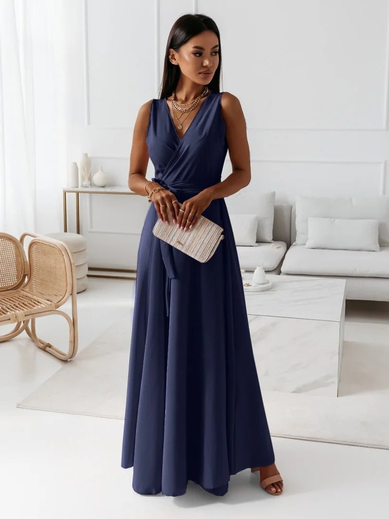 Robe Longue Élegante à Décolleté en V pour Femmes