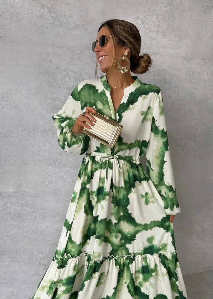 Robe Maxi Femme - Manches Longues - Col V - Design Élégant et Fluide