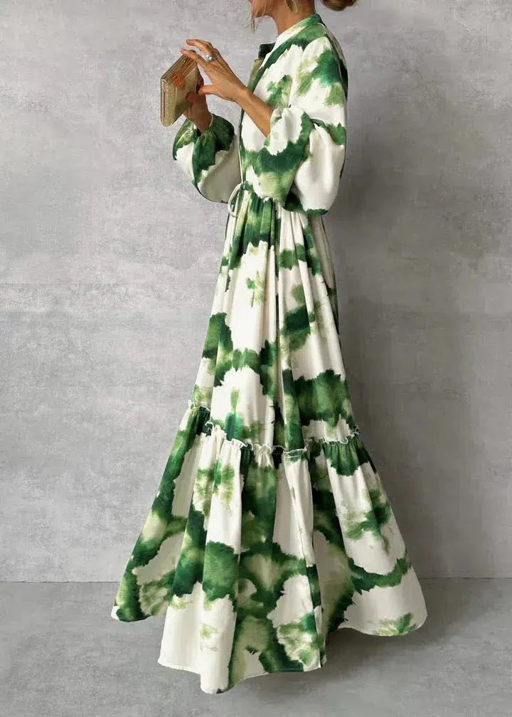 Robe Maxi Femme - Manches Longues - Col V - Design Élégant et Fluide