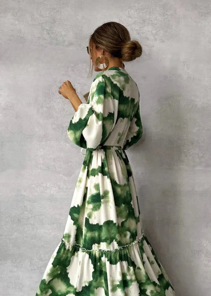Robe Maxi Femme - Manches Longues - Col V - Design Élégant et Fluide