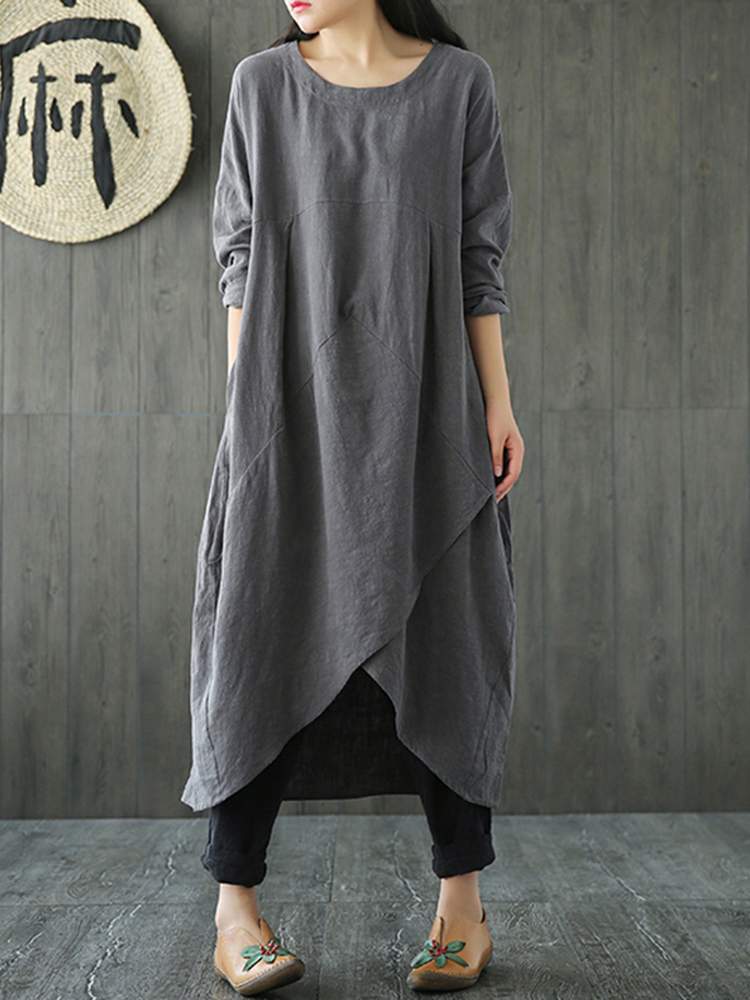 Robe Midi Irrégulière à Manches Longues pour Femmes