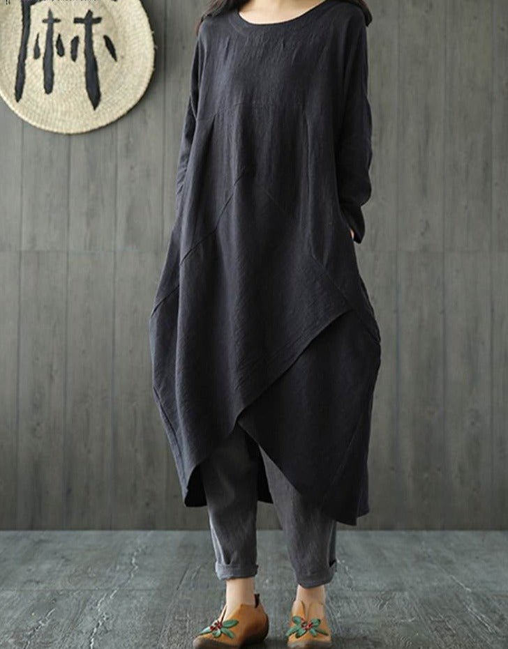 Robe Midi Irrégulière à Manches Longues pour Femmes