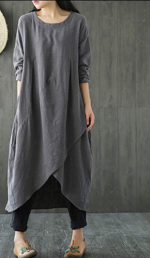 Robe Midi Irrégulière à Manches Longues pour Femmes