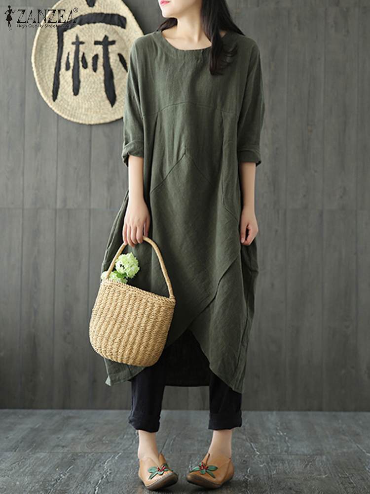 Robe Midi Irrégulière à Manches Longues pour Femmes