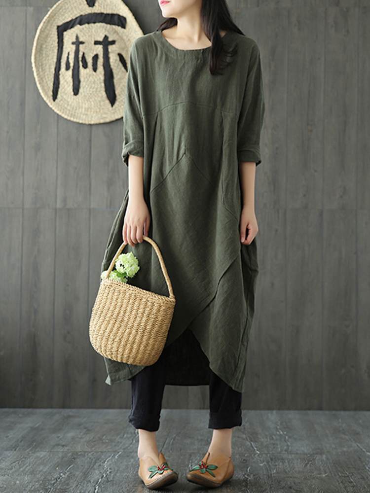 Robe Midi Irrégulière à Manches Longues pour Femmes