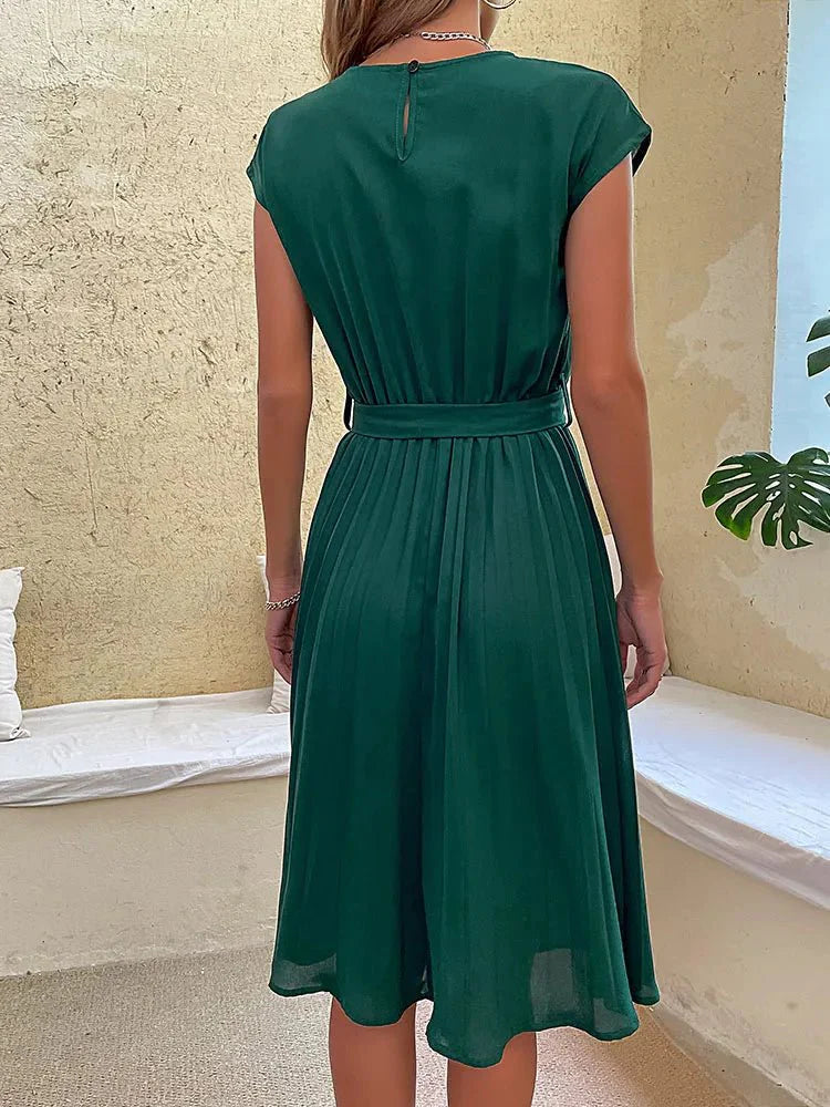 Robe Plissée à Manches Courtes pour Femmes