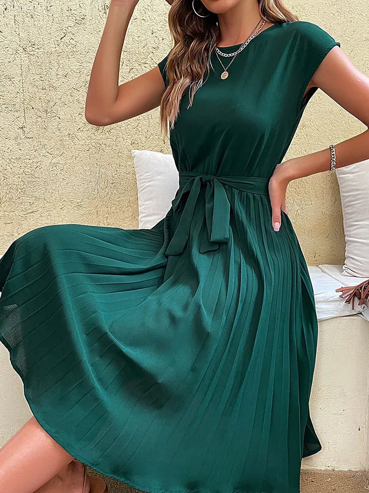 Robe Plissée à Manches Courtes pour Femmes