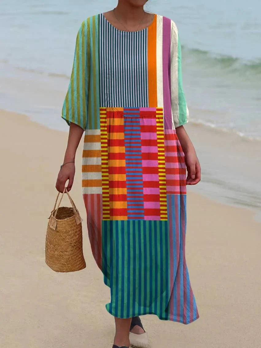 Robe Vintage à Motifs Géométriques pour Femmes