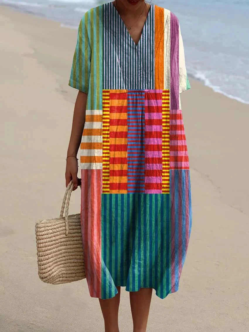 Robe Vintage à Motifs Géométriques pour Femmes