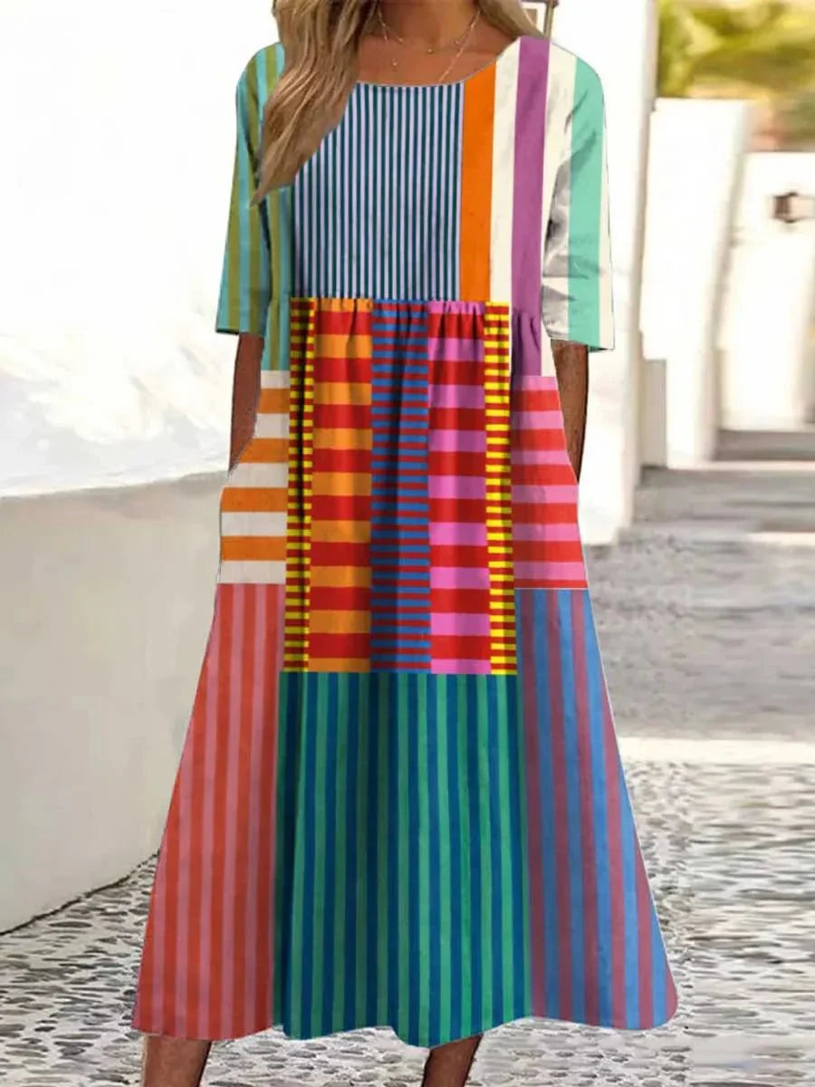 Robe Vintage à Motifs Géométriques pour Femmes