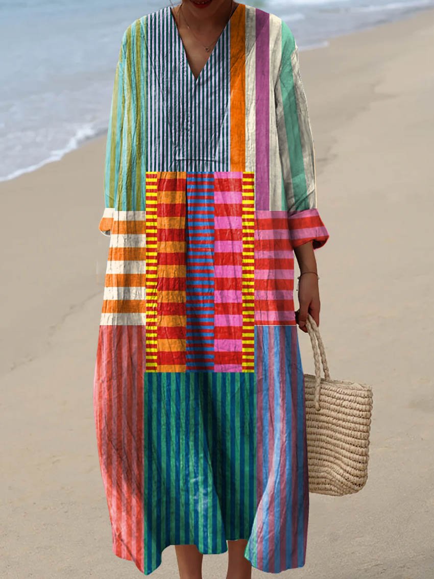 Robe Vintage à Motifs Géométriques pour Femmes