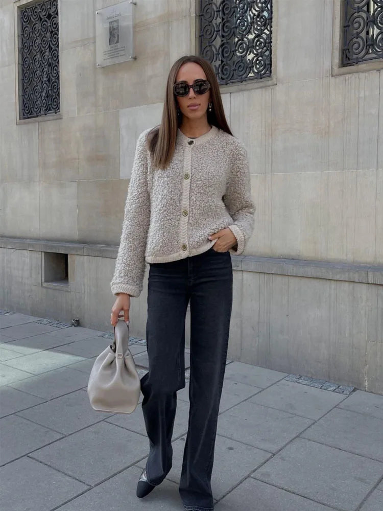 Teddycardigan pour les femmes avec Button Post - Cardigan confortable pour un usage quotidien