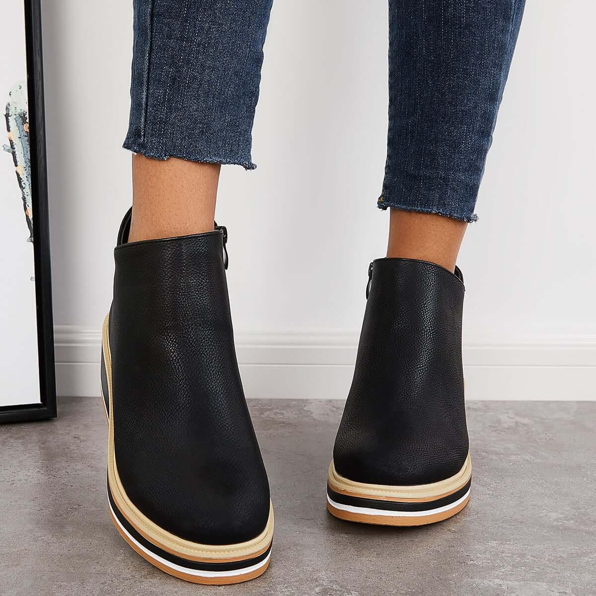 Bottes Noires Femme À Plateforme Tendance Confortables Semelle Antidérapante 3 cm