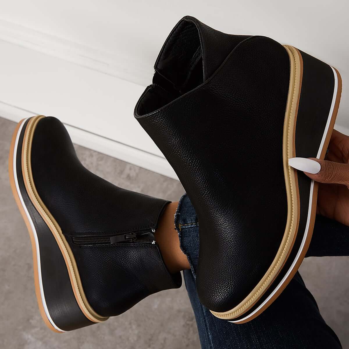 Bottes Noires Femme À Plateforme Tendance Confortables Semelle Antidérapante 3 cm