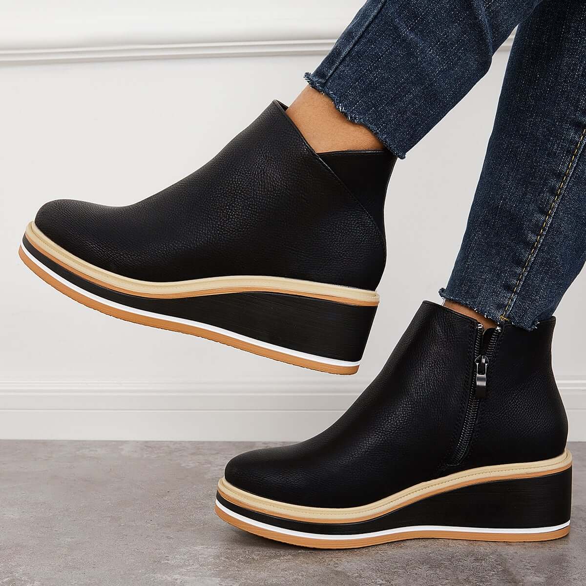 Bottes Noires Femme À Plateforme Tendance Confortables Semelle Antidérapante 3 cm