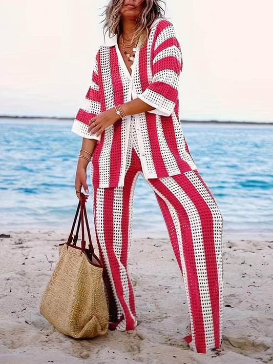 Alicia - chemise à rayures à deux pièces tendance et pantalon