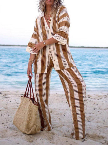Alicia - chemise à rayures à deux pièces tendance et pantalon