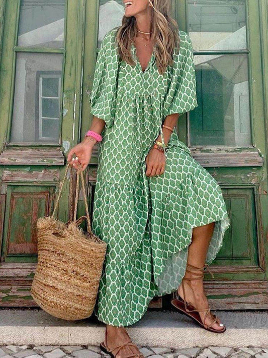 Ingrid - robe maxi à manches bouffantes lâches