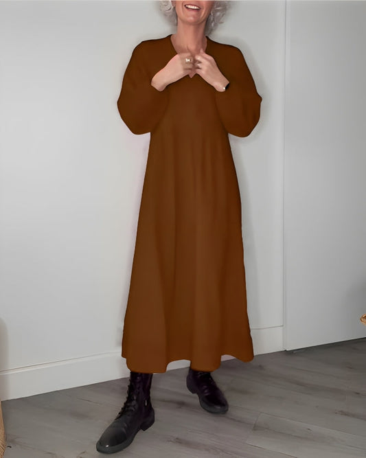 Variant image for Robe Longue Femme Col en V | Robe Longue Manche Longue Hiver Grande Taille | Amanda-19