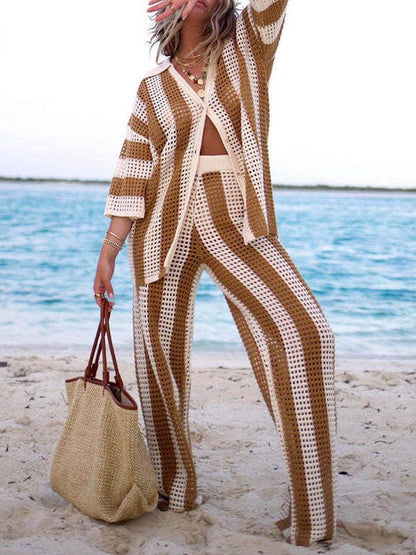 Alicia - chemise à rayures à deux pièces tendance et pantalon