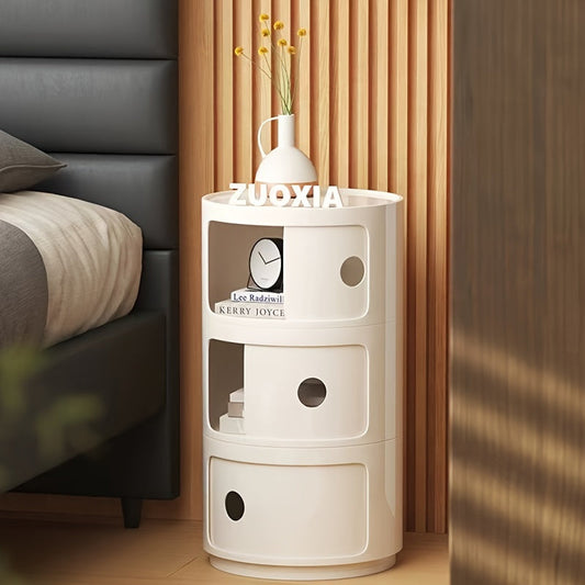 Table de nuit ronde moderne avec rangement multicouche – Parfaite pour la chambre à coucher et le salon