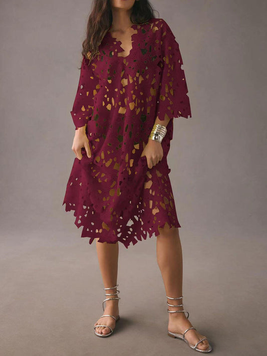 Raquel - Robe midi à manches longues à oeillets floraux