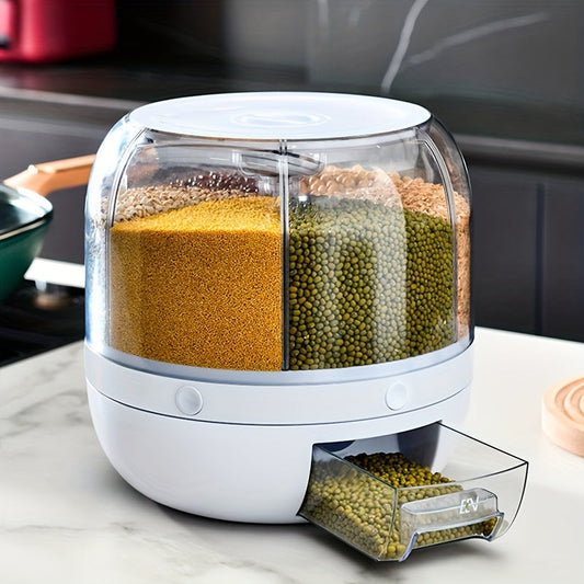 Boîte de rangement rotative pour céréales – Protection contre l'humidité et les insectes avec plusieurs compartiments