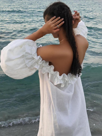 Giselle - Robe midi à épaule chic off