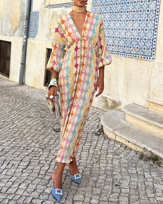 Lilian - Robe maxi à manches bouffantes vibrantes