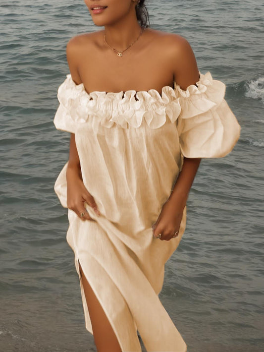 Giselle - Robe midi à épaule chic off