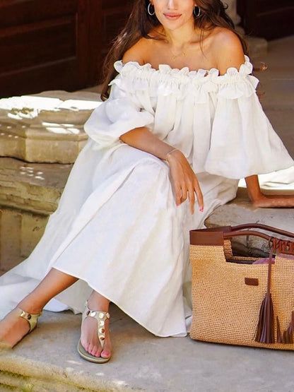 Giselle - Robe midi à épaule chic off