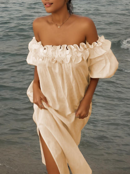 Giselle - Robe midi à épaule chic off
