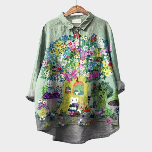 Yvonne - chemise avec animal de compagnie et imprimé fleur