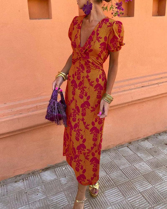 Angelina - Superbe robe midi en V-Neck