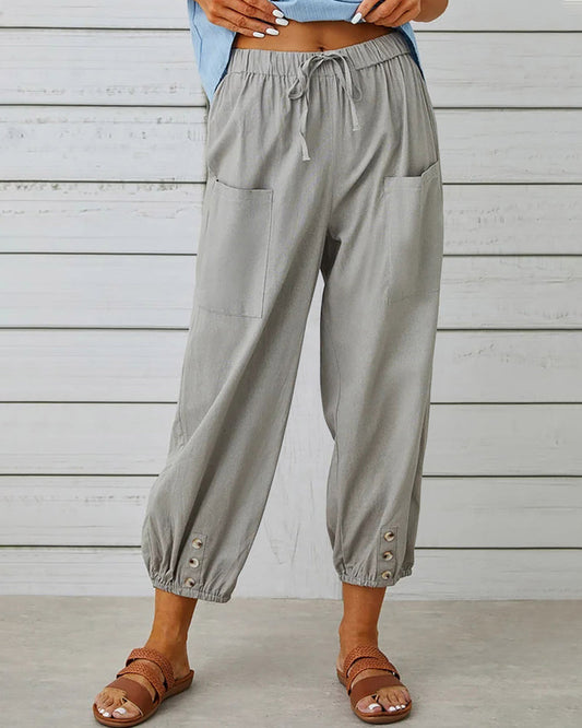 Camille - Pantalon Cargo Confortable Avec Cordon De Serrage Et Boutons