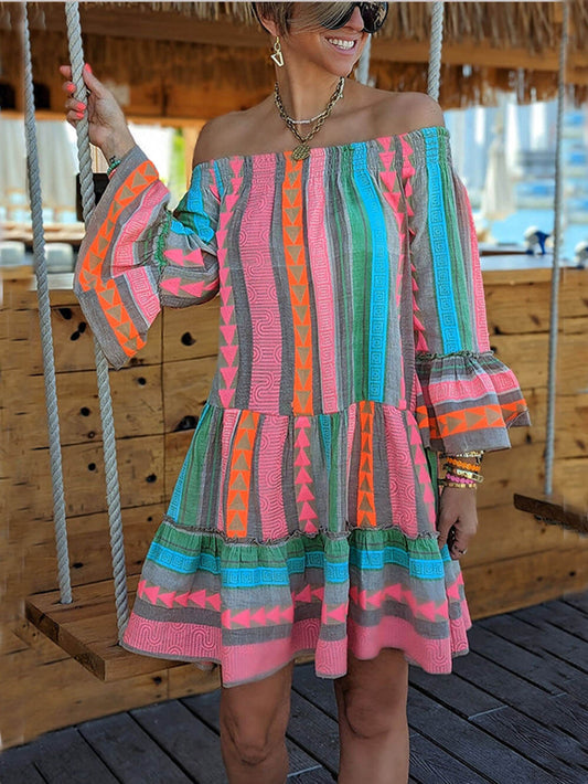 JOYCE - Boho Off épaule mini robe