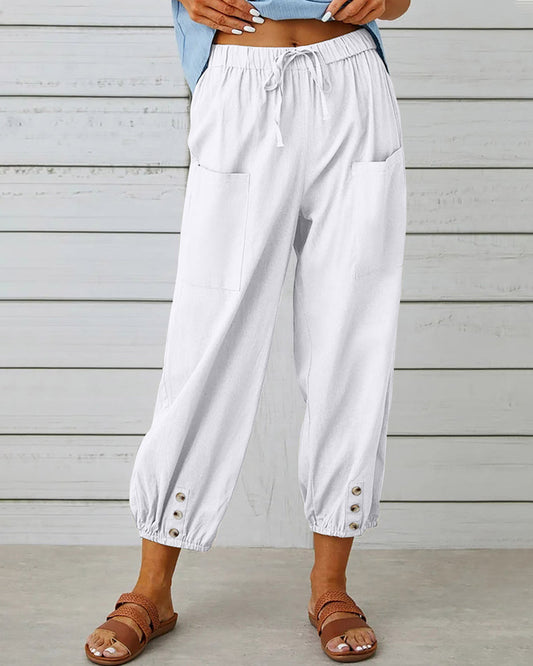Camille - Pantalon Cargo Confortable Avec Cordon De Serrage Et Boutons
