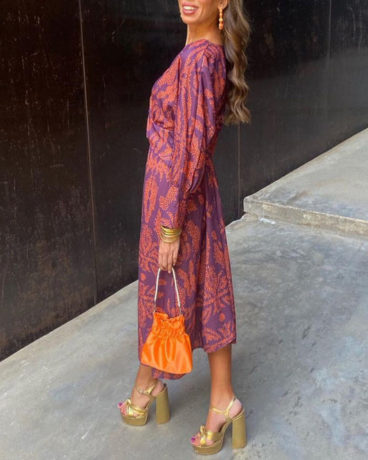 Janella - Robe midi à manches longues drapées vintage