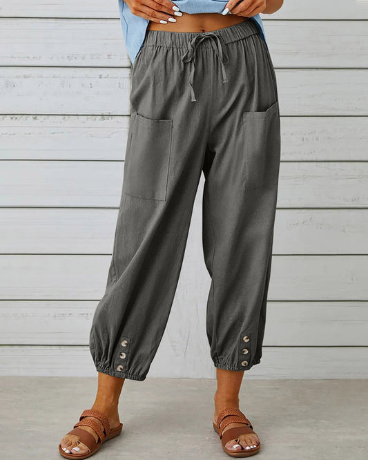 Camille - Pantalon Cargo Confortable Avec Cordon De Serrage Et Boutons